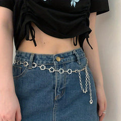 Flower Hollow Waist Chain Silvery Metal Belly Chain for Women
