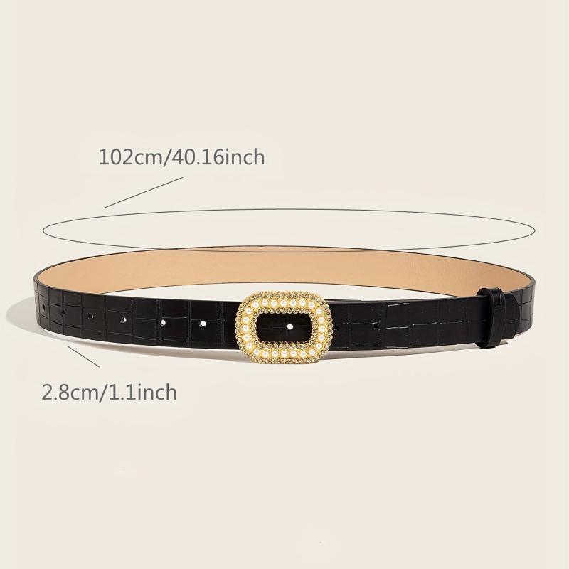 Faux Pearl Oval Buckle Belt PU Leather Thin Belt