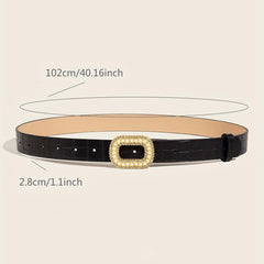Faux Pearl Oval Buckle Belt PU Leather Thin Belt