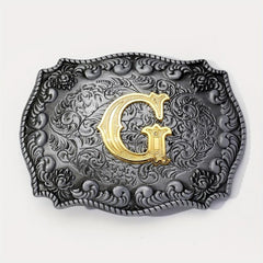 Vintage Flower Engraved Western Belt Buckle