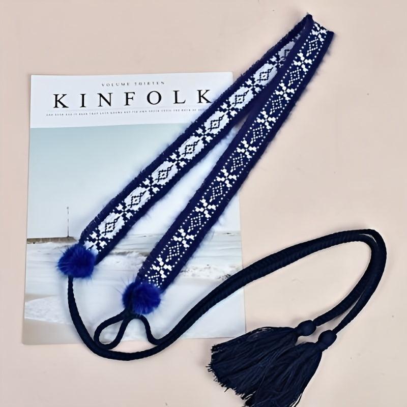 Faux Rabbit Fur Pom Belt Rope Autumn And Winter Woven Belt