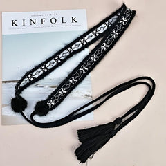 Faux Rabbit Fur Pom Belt Rope Autumn And Winter Woven Belt