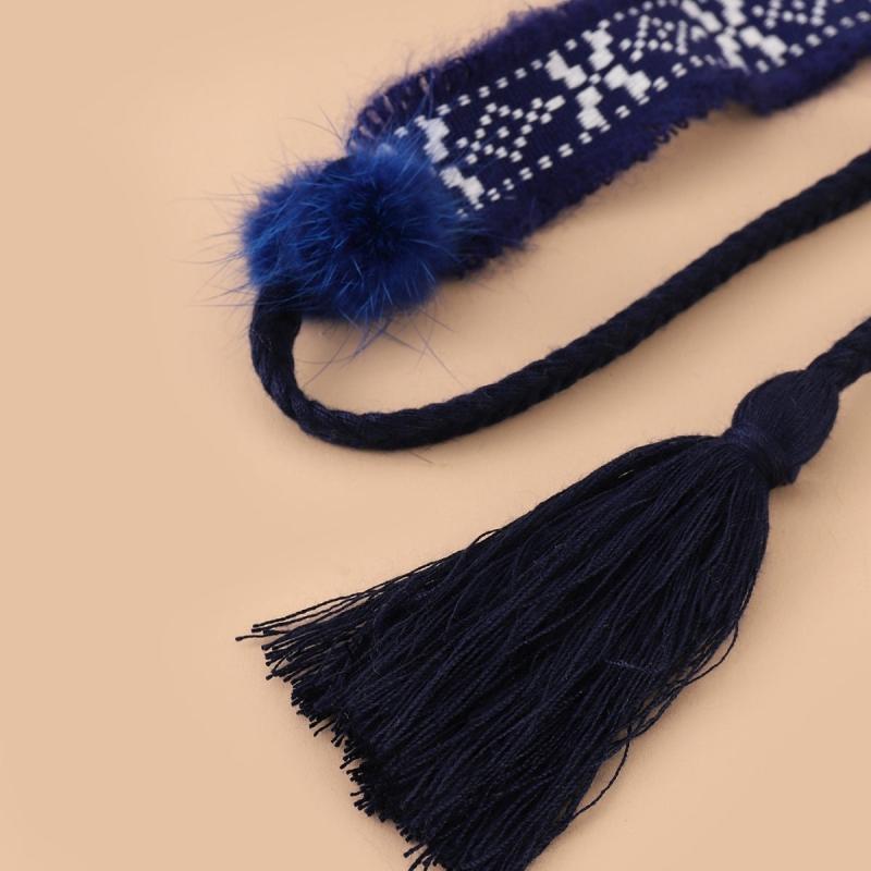 Faux Rabbit Fur Pom Belt Rope Autumn And Winter Woven Belt