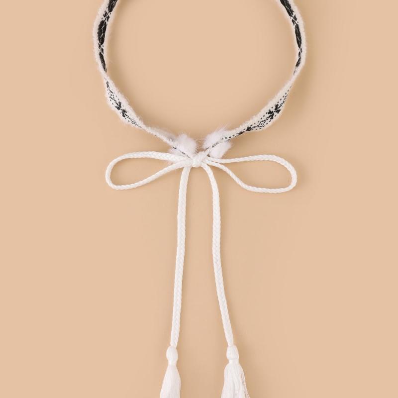Faux Rabbit Fur Pom Belt Rope Autumn And Winter Woven Belt