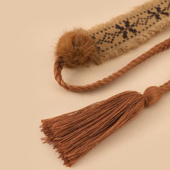 Faux Rabbit Fur Pom Belt Rope Autumn And Winter Woven Belt