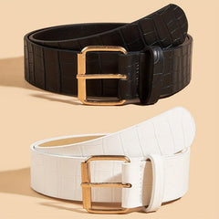 2pcs Square Pin Buckle & Stone Pattern Belt Set Casual Jeans Pant Belt