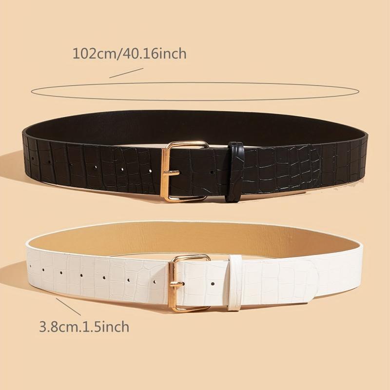 2pcs Square Pin Buckle & Stone Pattern Belt Set Casual Jeans Pant Belt