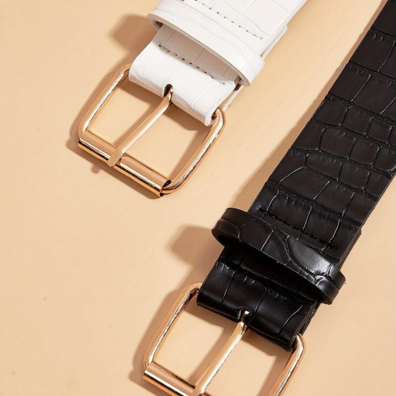 2pcs Square Pin Buckle & Stone Pattern Belt Set Casual Jeans Pant Belt