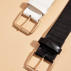 2pcs Square Pin Buckle & Stone Pattern Belt Set Casual Jeans Pant Belt
