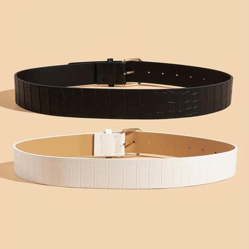 2pcs Square Pin Buckle & Stone Pattern Belt Set Casual Jeans Pant Belt