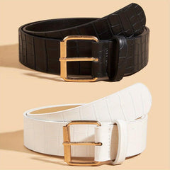 2pcs Square Pin Buckle & Stone Pattern Belt Set Casual Jeans Pant Belt