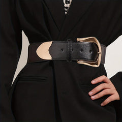 Elastic Waistband Dress Girdle Belt Golden Pin Buckle