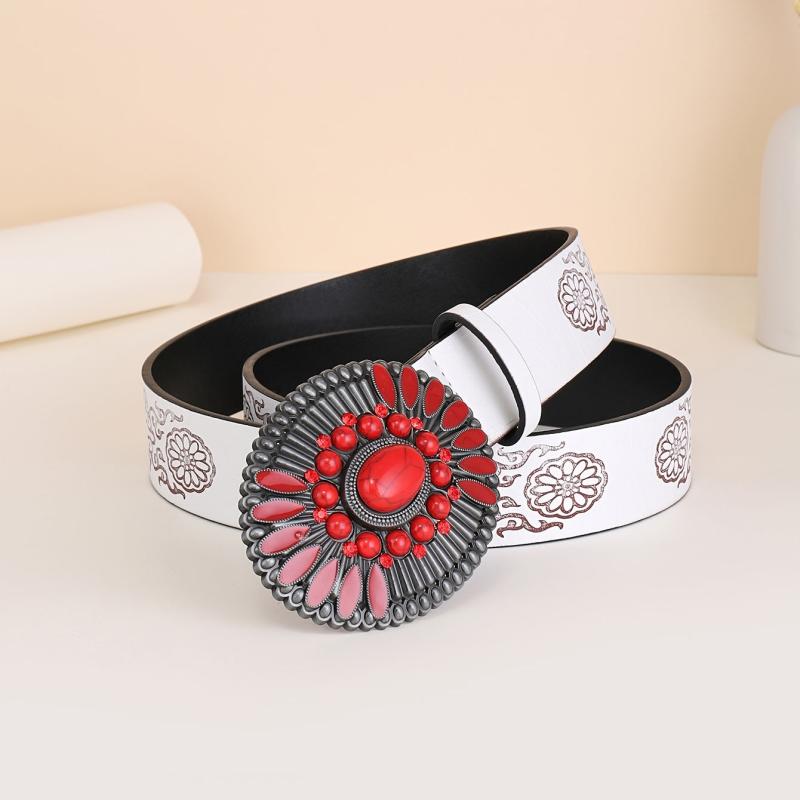 Embossed Bohemian Style Belt Vintage Western Style Cowboy PU Leather Belt