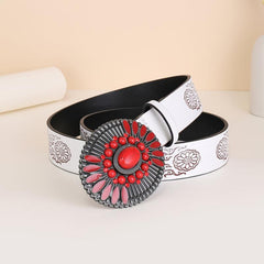 Embossed Bohemian Style Belt Vintage Western Style Cowboy PU Leather Belt