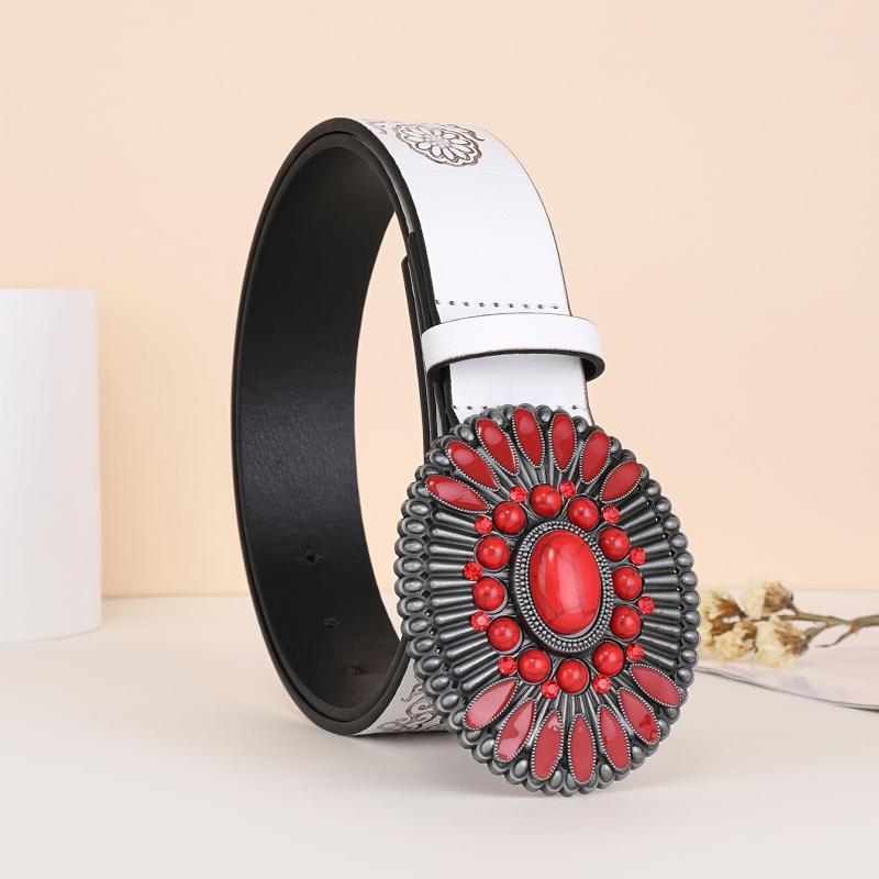Embossed Bohemian Style Belt Vintage Western Style Cowboy PU Leather Belt
