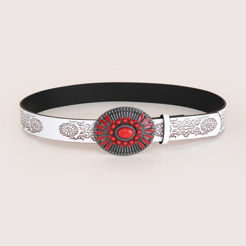 Embossed Bohemian Style Belt Vintage Western Style Cowboy PU Leather Belt