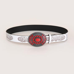 Embossed Bohemian Style Belt Vintage Western Style Cowboy PU Leather Belt