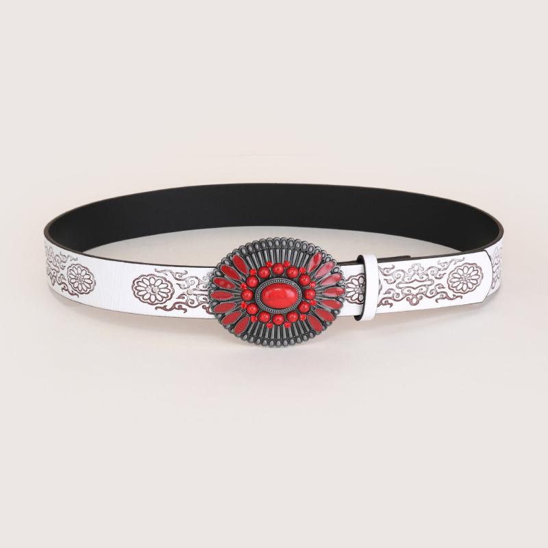 Embossed Bohemian Style Belt Vintage Western Style Cowboy PU Leather Belt