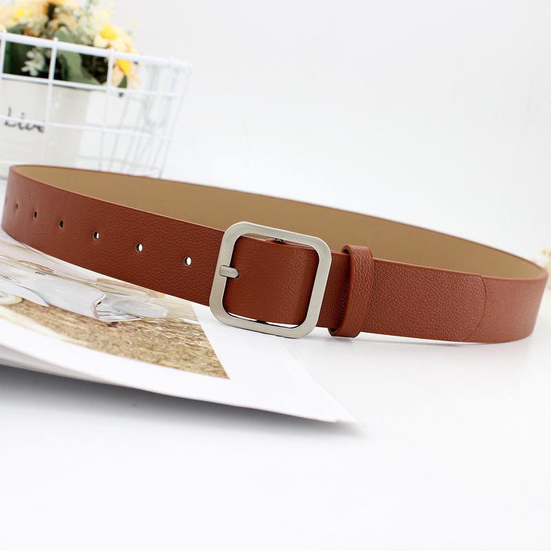 Rectangle Buckle Vintage Style PU Leather Belt for Women