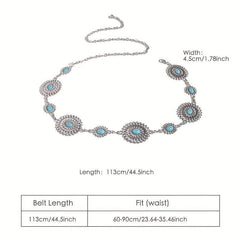 Bohemian Turquoise Waist Chain Western Flower Tassel Belly Chain Dress Accessory