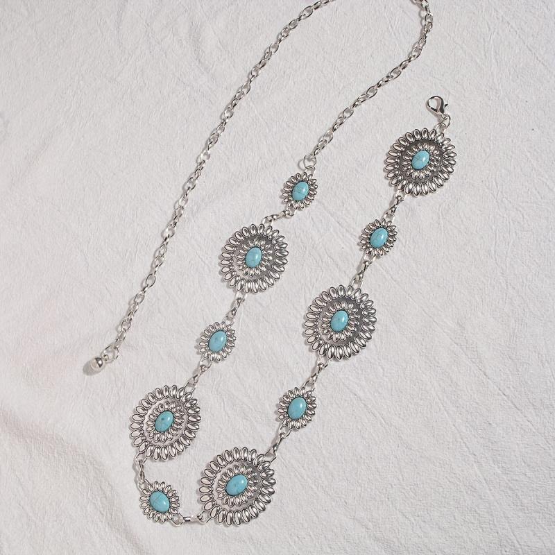 Bohemian Turquoise Waist Chain Western Flower Tassel Belly Chain Dress Accessory