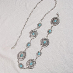 Bohemian Turquoise Waist Chain Western Flower Tassel Belly Chain Dress Accessory