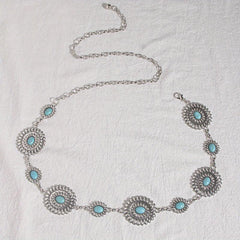 Bohemian Turquoise Waist Chain Western Flower Tassel Belly Chain Dress Accessory