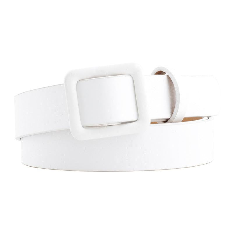Non Porous Square Buckle Belt Solid Waistband Casual Jeans Pants Belt