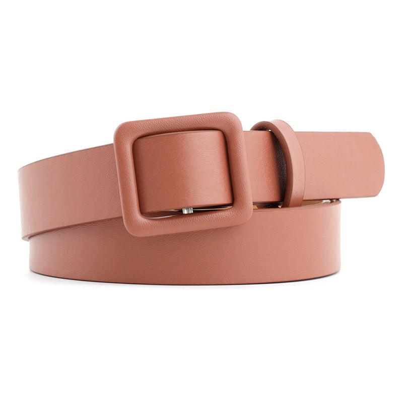 Non Porous Square Buckle Belt Solid Waistband Casual Jeans Pants Belt