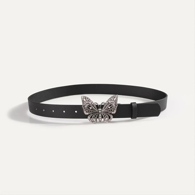 Vintage Butterfly Rhinestone Buckle PU Women's Belt