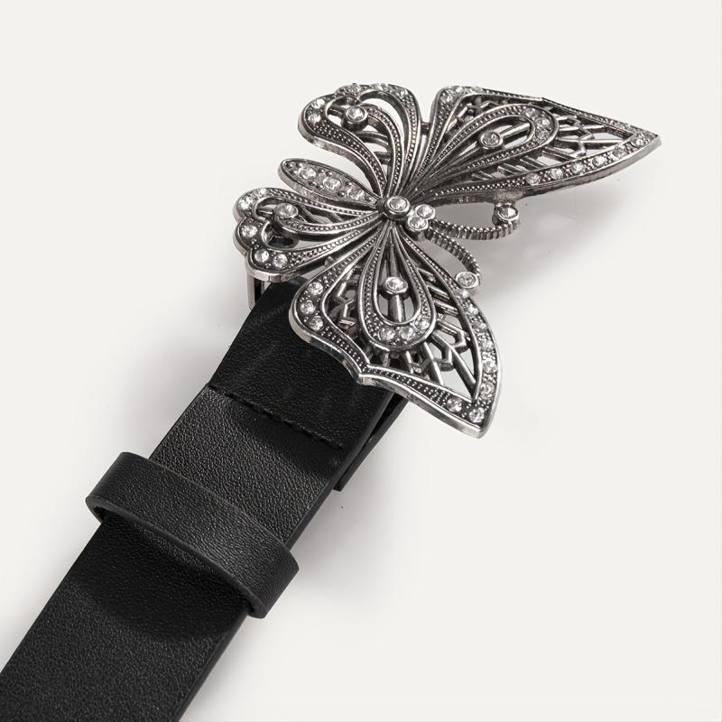 Vintage Butterfly Rhinestone Buckle PU Women's Belt