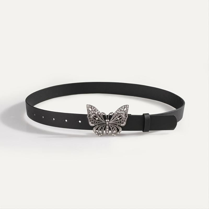 Vintage Butterfly Rhinestone Buckle PU Women's Belt