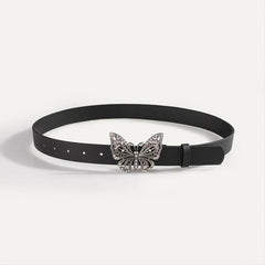 Vintage Butterfly Rhinestone Buckle PU Women's Belt