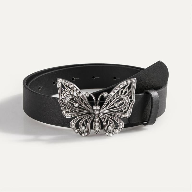 Vintage Butterfly Rhinestone Buckle PU Women's Belt