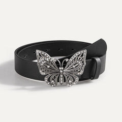 Vintage Butterfly Rhinestone Buckle PU Women's Belt