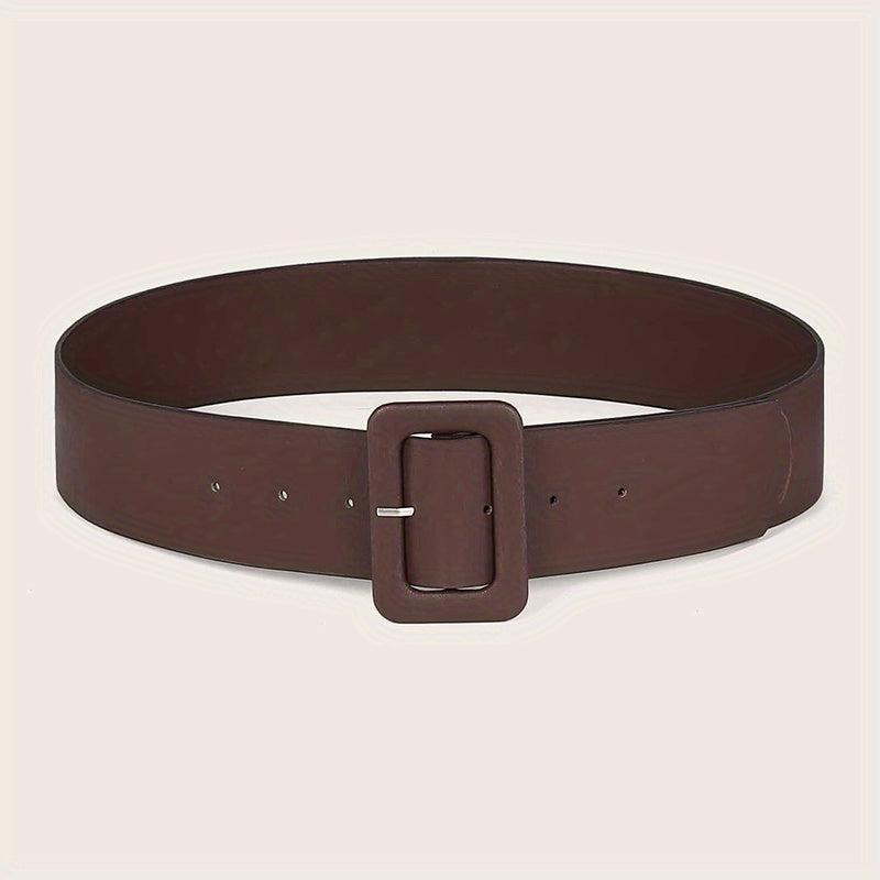 Stylish Wide Belt PU Leather Coat Dress Girdle with Rectangular Buckle for Women