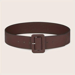 Stylish Wide Belt PU Leather Coat Dress Girdle with Rectangular Buckle for Women