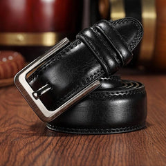 Men's Brown Cowhide Leather Belt Pin Buckle Middle aged Youth Casual