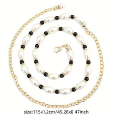 Faux Pearl Chain Belt Metal Waistband Women Dress Girdle