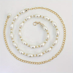 Faux Pearl Chain Belt Metal Waistband Women Dress Girdle