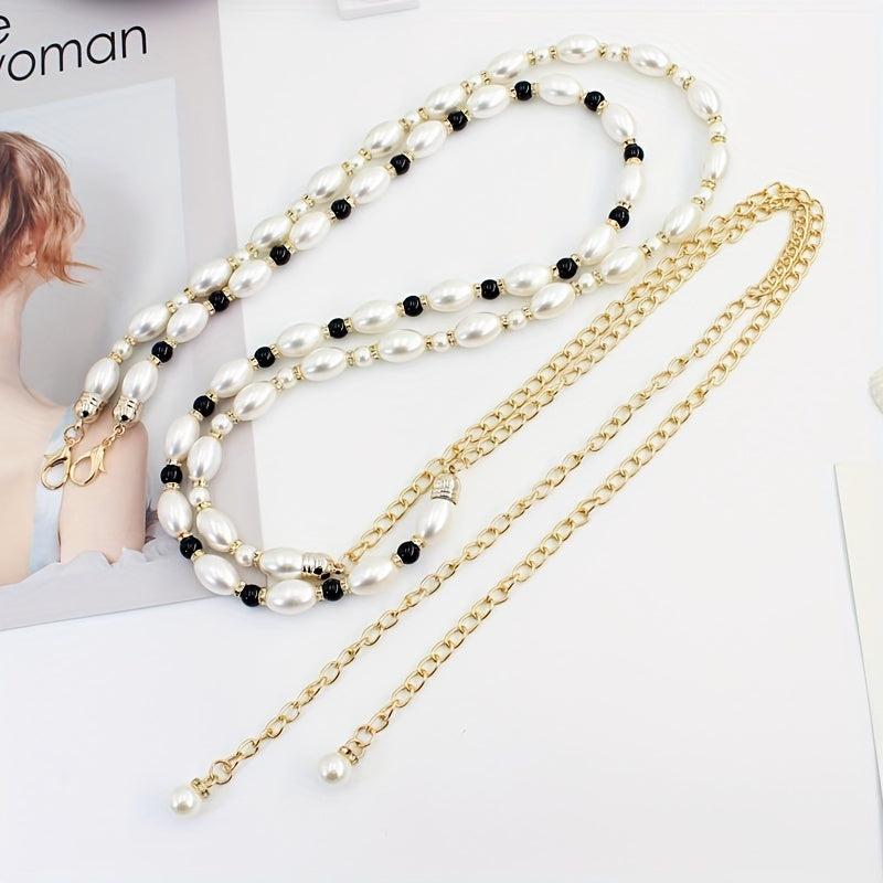 Faux Pearl Chain Belt Metal Waistband Women Dress Girdle