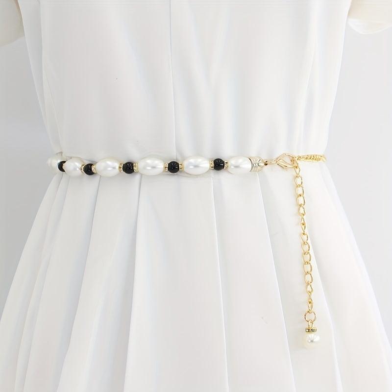 Faux Pearl Chain Belt Metal Waistband Women Dress Girdle
