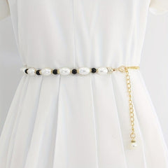 Faux Pearl Chain Belt Metal Waistband Women Dress Girdle