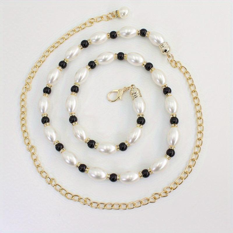 Faux Pearl Chain Belt Metal Waistband Women Dress Girdle