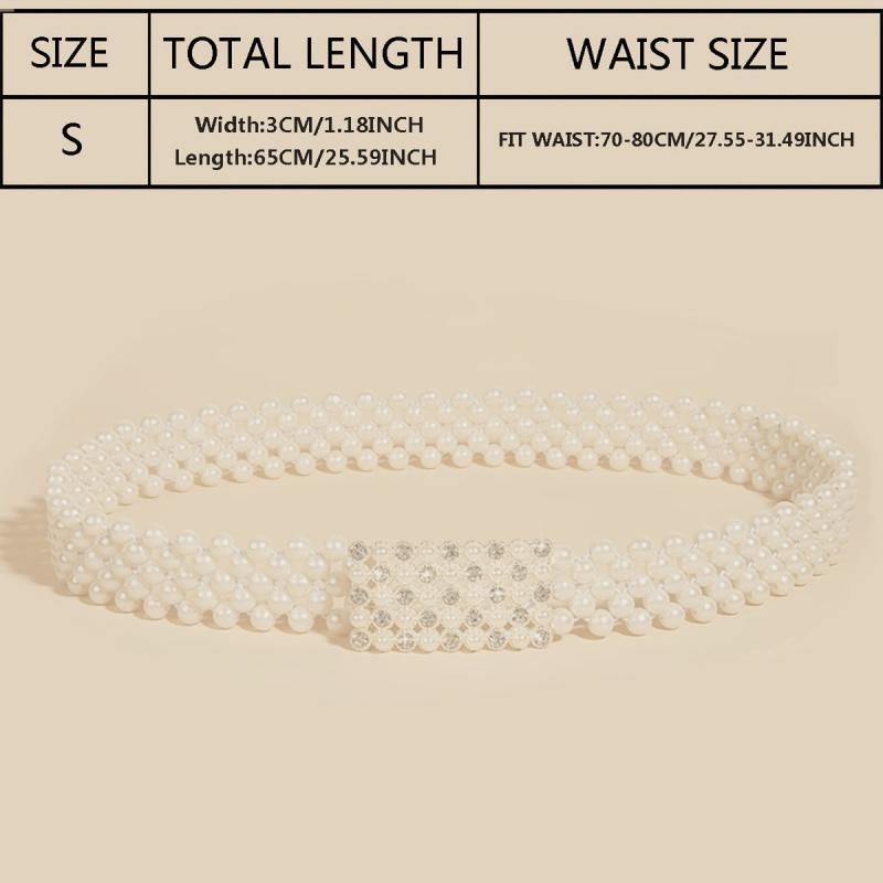 Faux Pearl Rhinestone Buckle Elastic Waist Belt