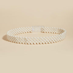 Faux Pearl Rhinestone Buckle Elastic Waist Belt