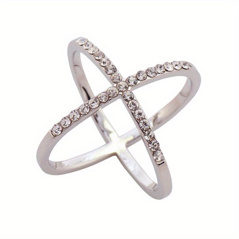 Rhinestone Cross Ring Scarf Buckle Geometric Knit Shawl Clothes Clip Women