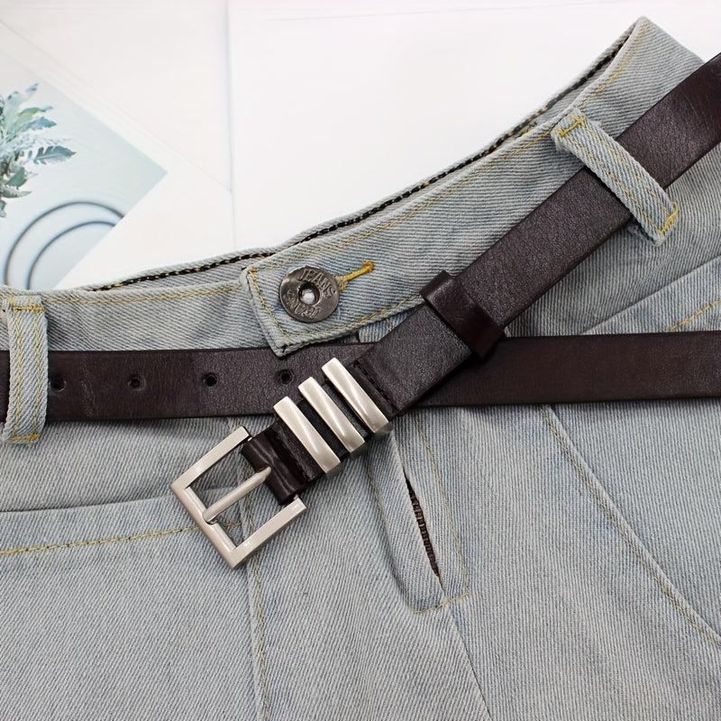 Women's Square Pin Buckle Belt PU Leather
