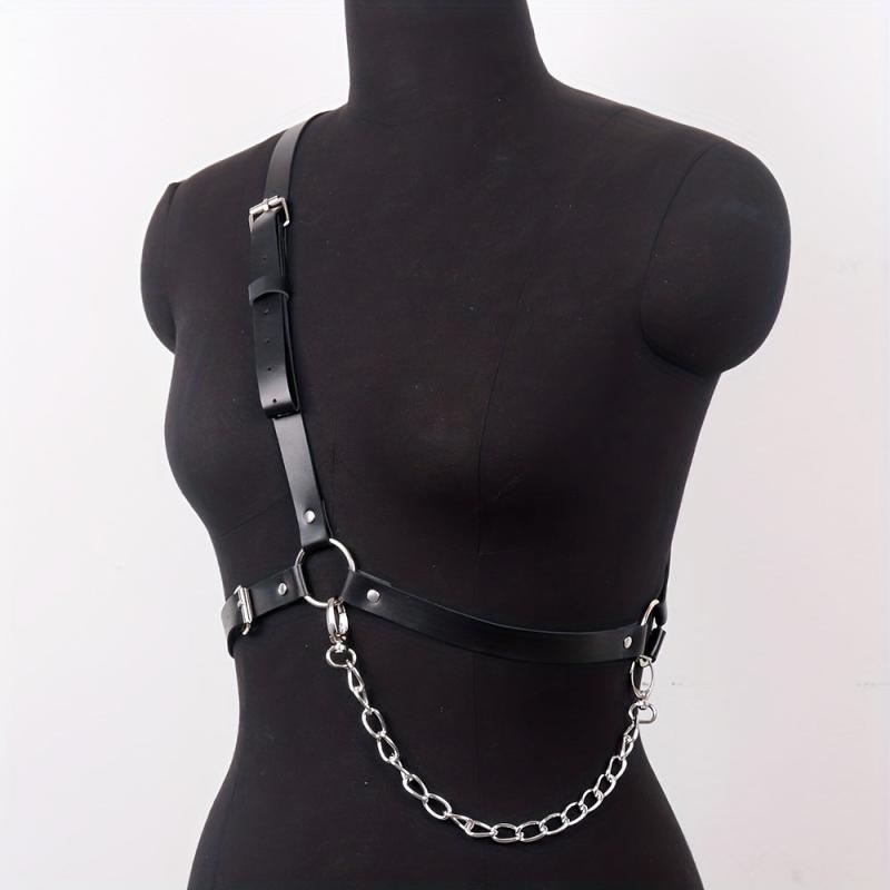 Chain Tassel Harness Belt PU Leather Waistband Body Harness