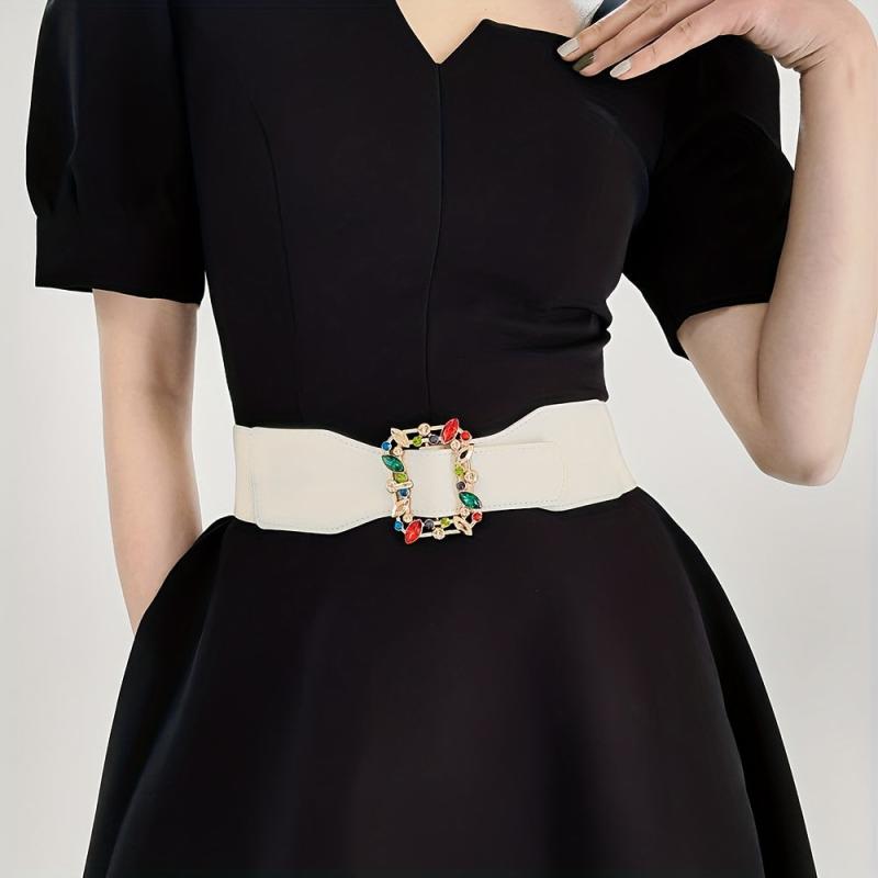 Colorful Crystal Buckle Belt Wide Waistband for Women